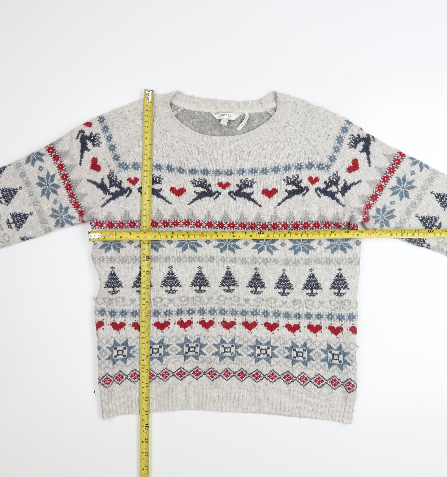 FatFace Women's Grey Fair Isle Christmas Jumper Size 12