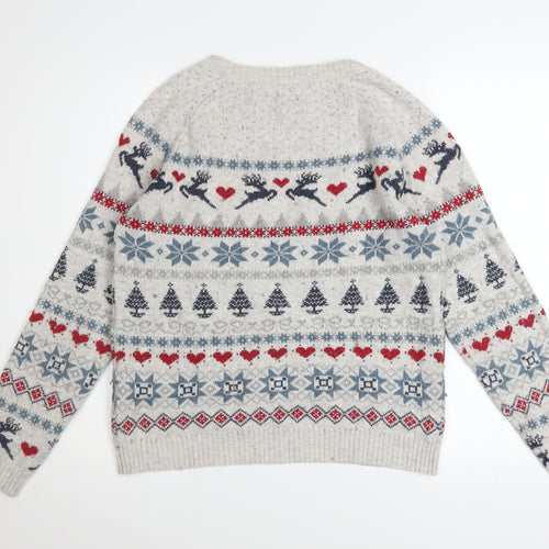 FatFace Women's Grey Fair Isle Christmas Jumper Size 12