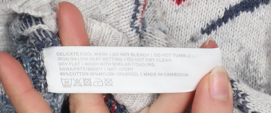 FatFace Women's Grey Fair Isle Christmas Jumper Size 12