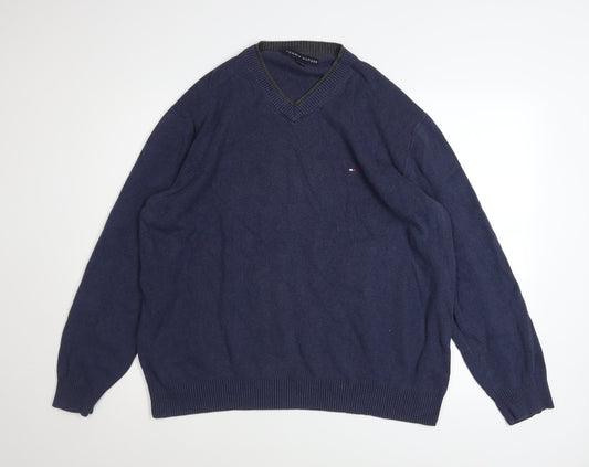 Tommy Hilfiger Men's Blue V-Neck Cotton Jumper XL Pullover
