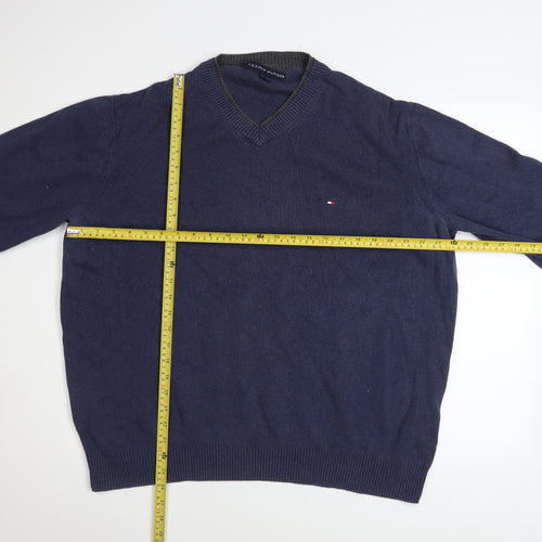Tommy Hilfiger Men's Blue V-Neck Cotton Jumper XL Pullover