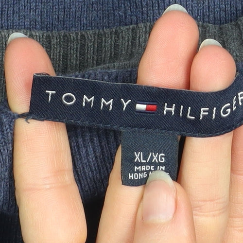 Tommy Hilfiger Men's Blue V-Neck Cotton Jumper XL Pullover