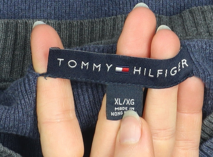 Tommy Hilfiger Men's Blue V-Neck Cotton Jumper XL Pullover