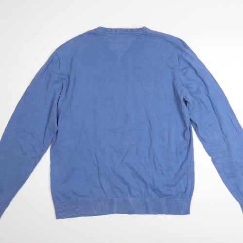 Tommy Hilfiger Men's Blue V-Neck Cotton Pullover Jumper Size L
