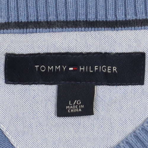 Tommy Hilfiger Men's Blue V-Neck Cotton Pullover Jumper Size L