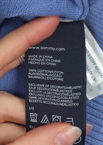 Tommy Hilfiger Men's Blue V-Neck Cotton Pullover Jumper Size L