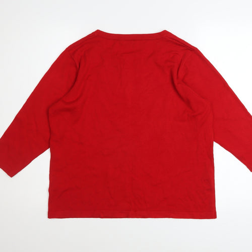 Bm Women's Red Sequin Neck Knit Jumper Medium 3/4 Sleeve Pullover