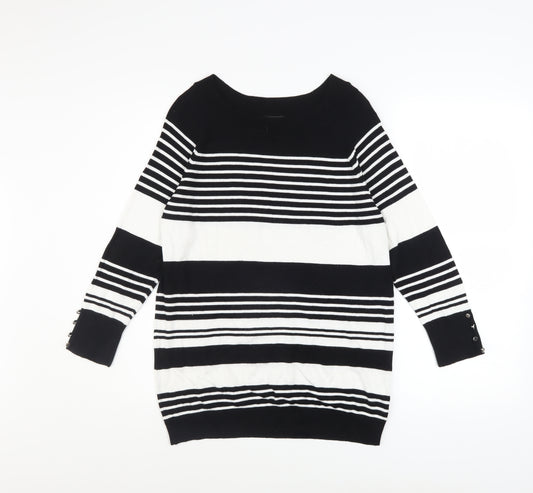 F&F Women’s Black White Striped Boat Neck Knit Jumper Size 12