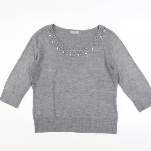 Marks and Spencer Per Una Grey Embellished Scoop Neck Jumper Women’s Size 14