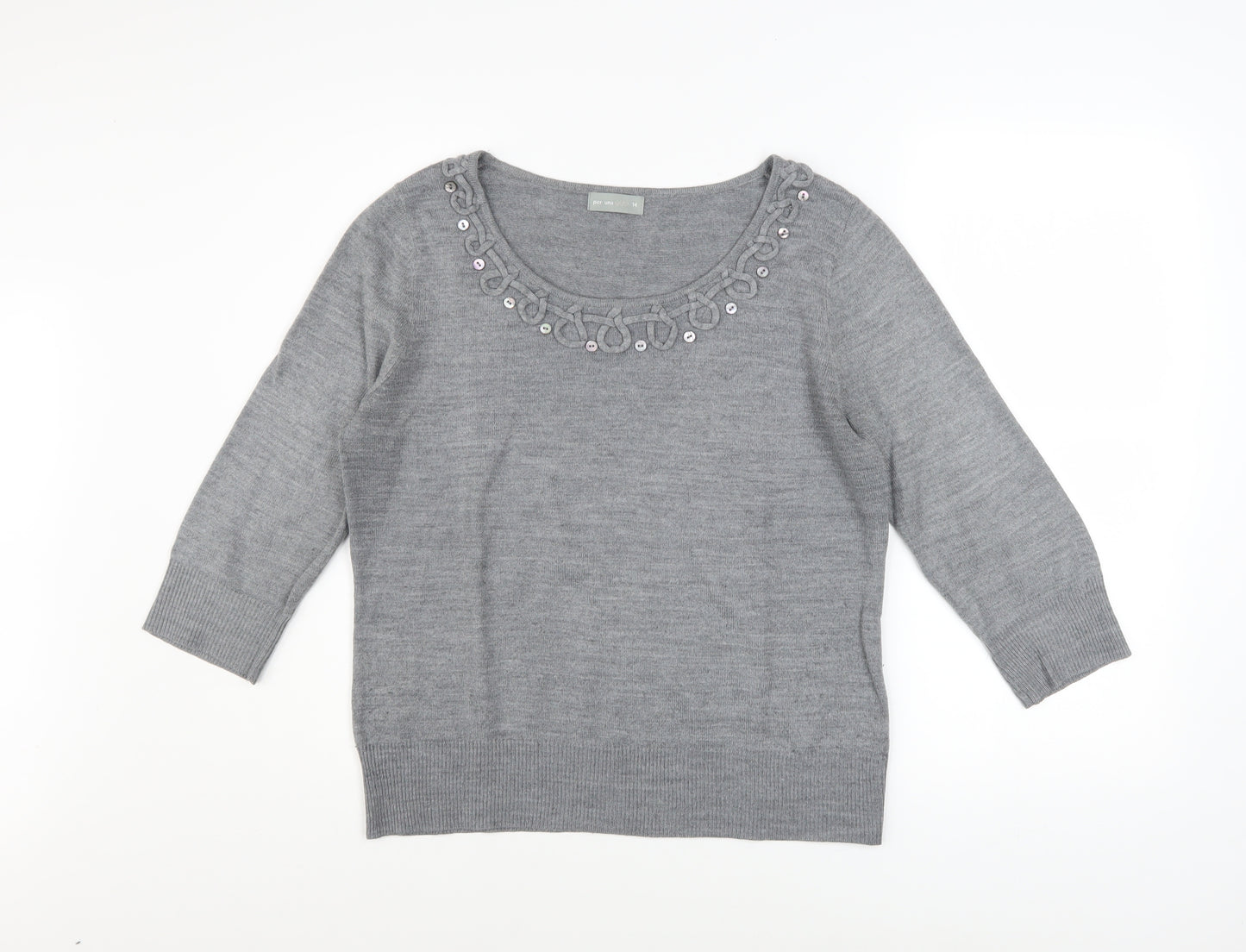 Marks and Spencer Per Una Grey Embellished Scoop Neck Jumper Women’s Size 14