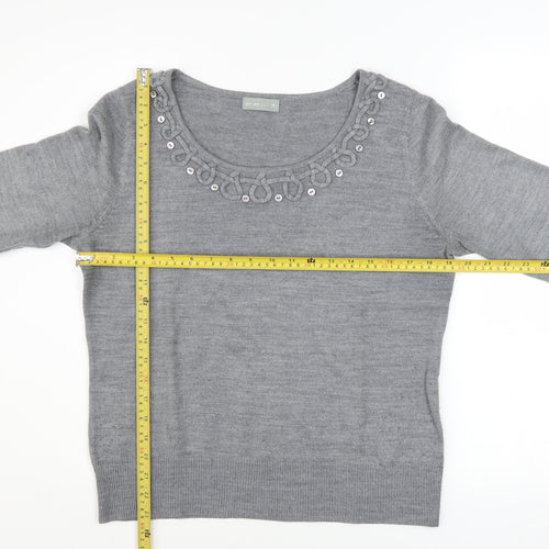 Marks and Spencer Per Una Grey Embellished Scoop Neck Jumper Women’s Size 14