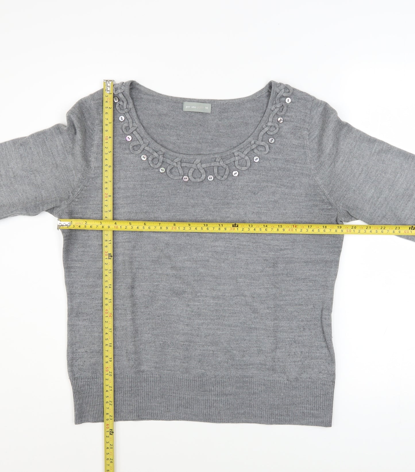 Marks and Spencer Per Una Grey Embellished Scoop Neck Jumper Women’s Size 14