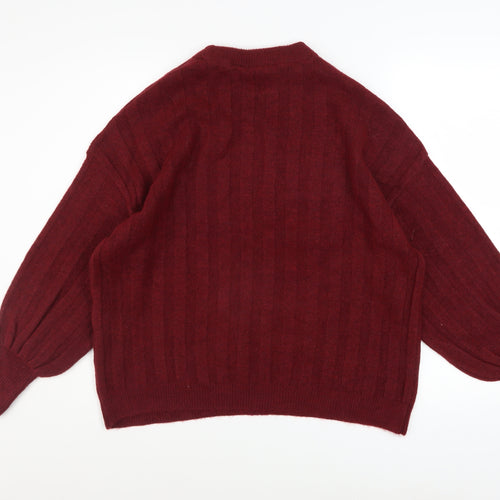 Peacocks Women's Red Crew Neck Long Sleeve Knit Jumper Size L