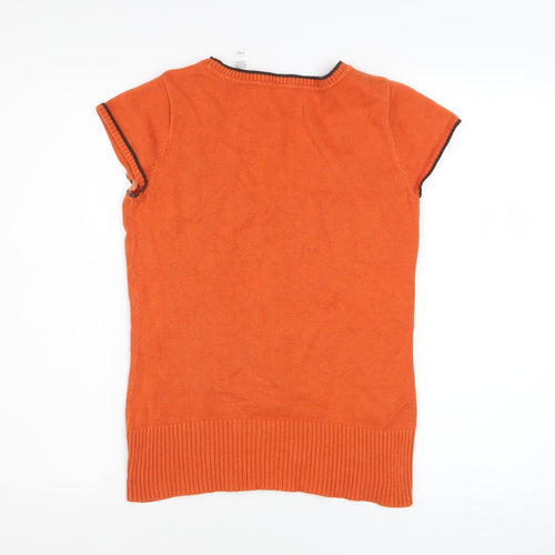 Liz & Co Women’s Orange Argyle Short Sleeve Knit Top Size S