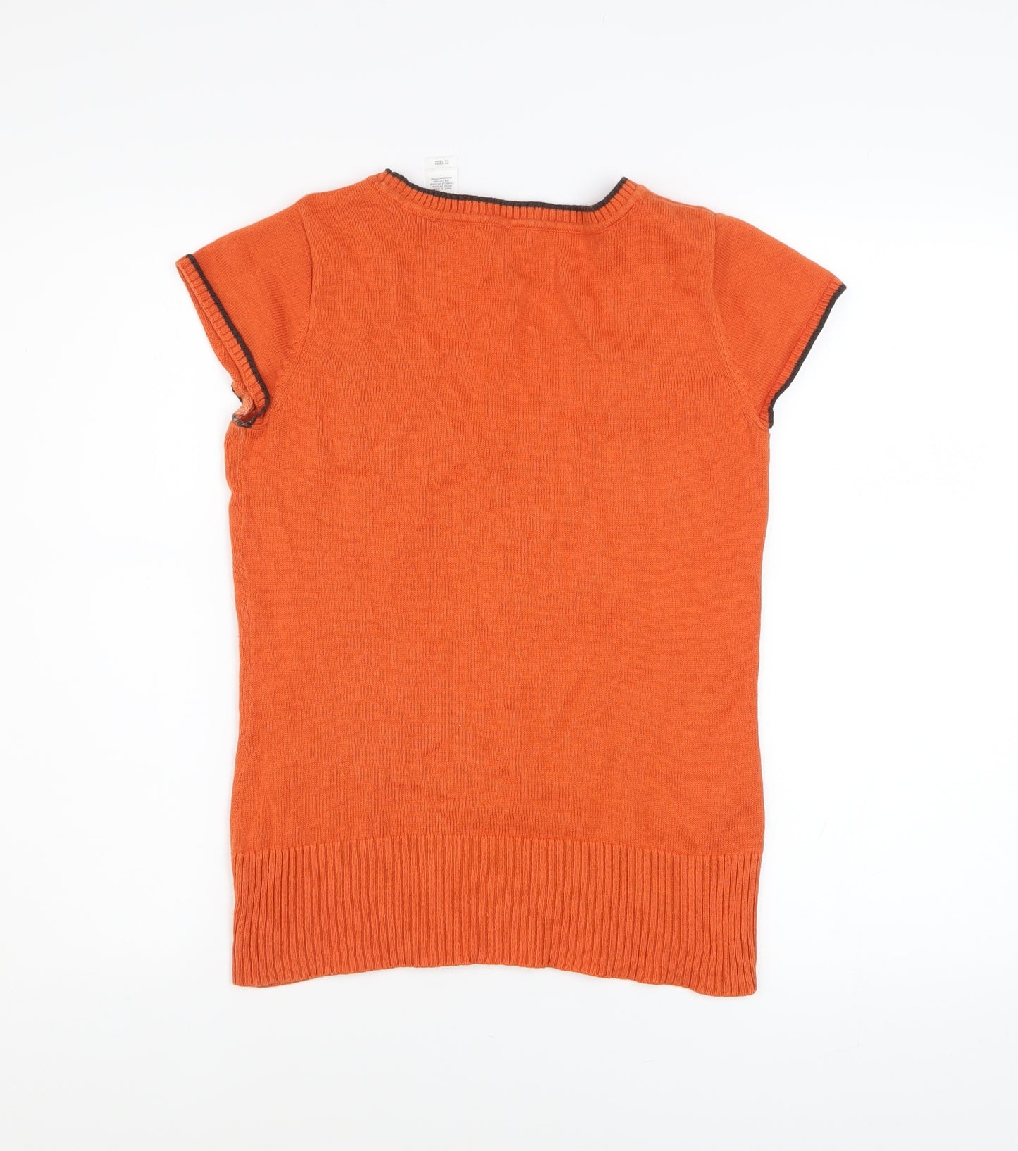 Liz & Co Women’s Orange Argyle Short Sleeve Knit Top Size S