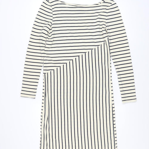 Y.A.S Women’s White Striped Long Sleeve Shift Dress Size S