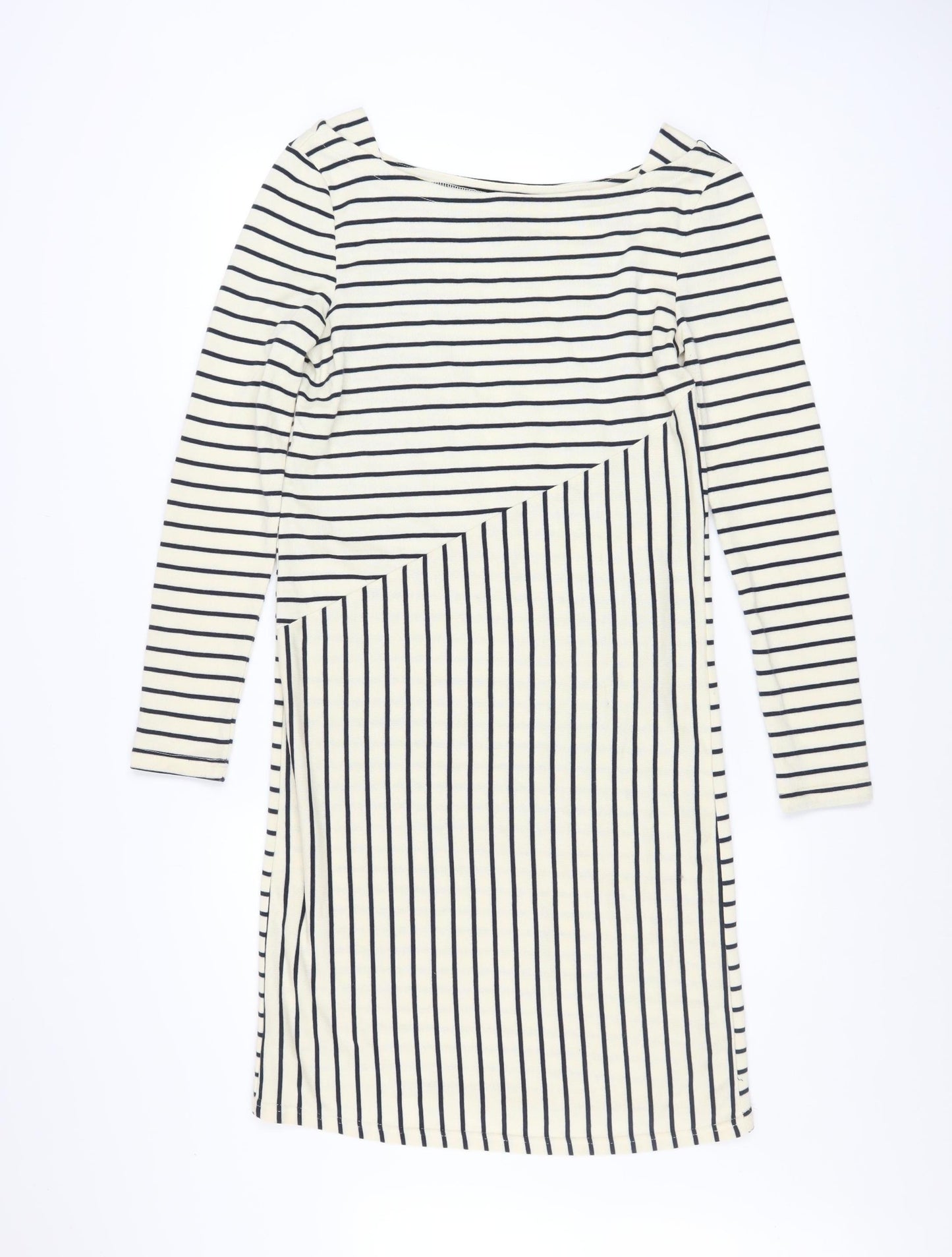 Y.A.S Women’s White Striped Long Sleeve Shift Dress Size S