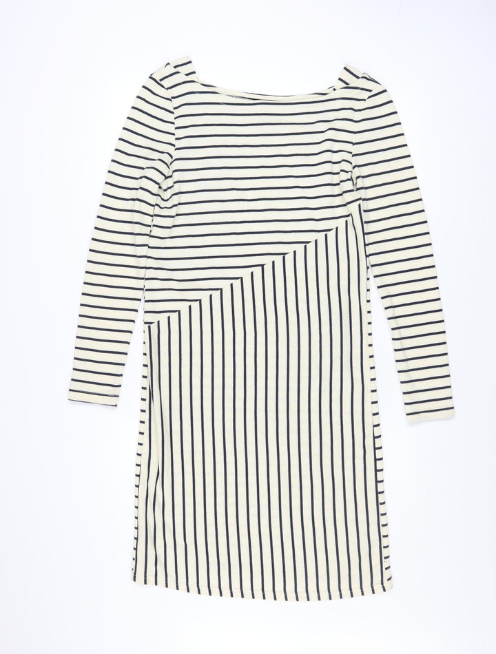 Y.A.S Women’s White Striped Long Sleeve Shift Dress Size S