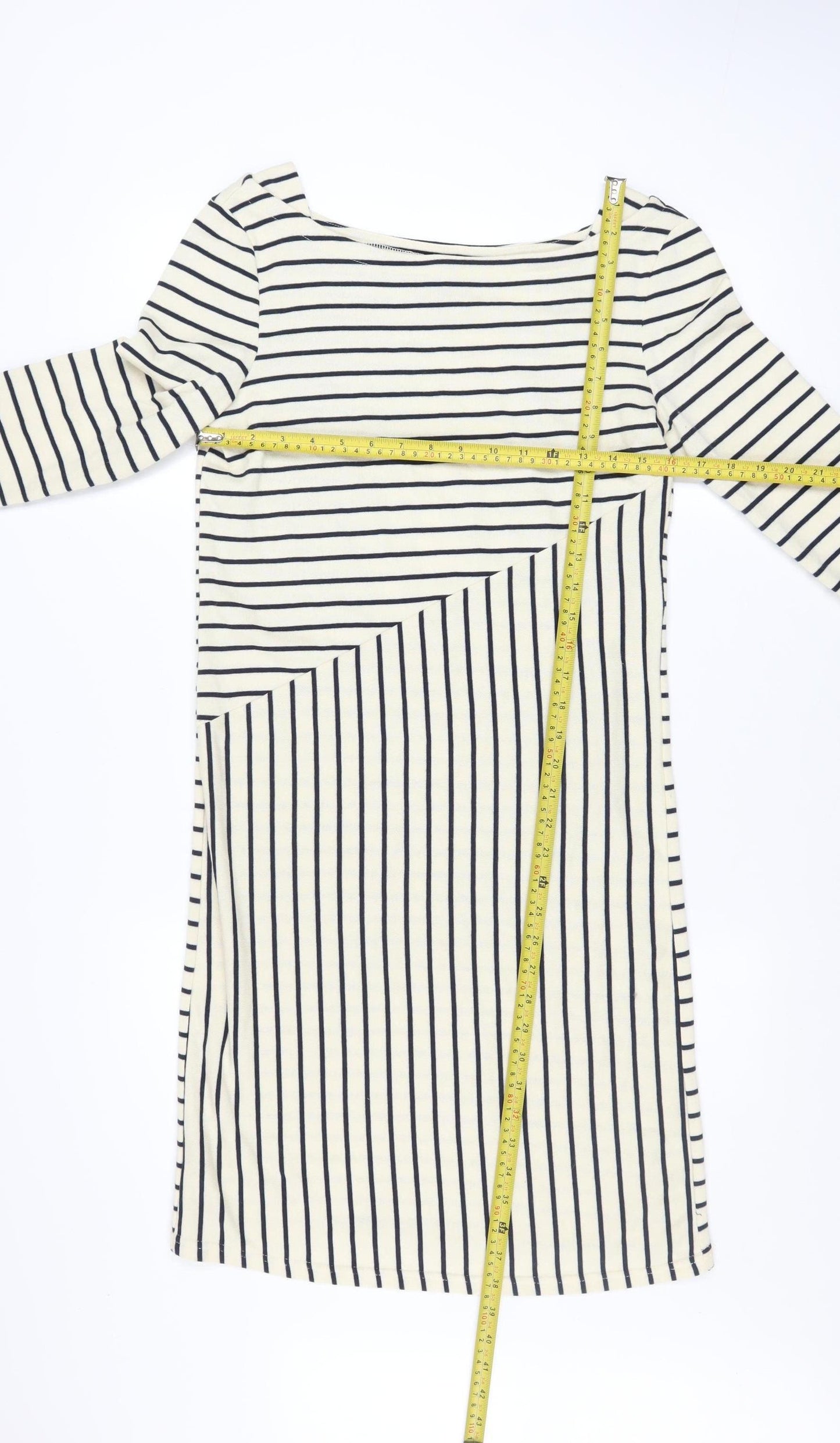 Y.A.S Women’s White Striped Long Sleeve Shift Dress Size S