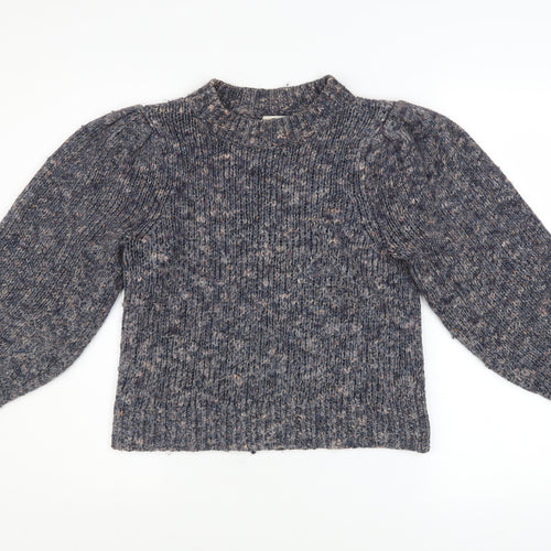 Madewell Women's Blue Mock Neck Knit Jumper Size S Long Sleeve Wool Blend