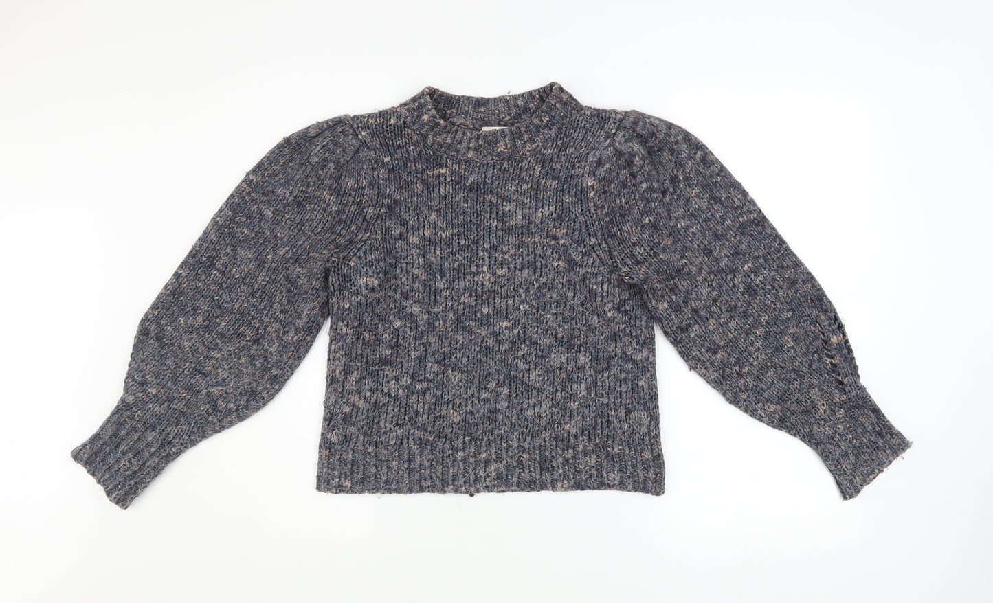 Madewell Women's Blue Mock Neck Knit Jumper Size S Long Sleeve Wool Blend