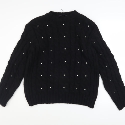 Marks and Spencer Womens Black Beaded Cable-Knit Jumper Medium