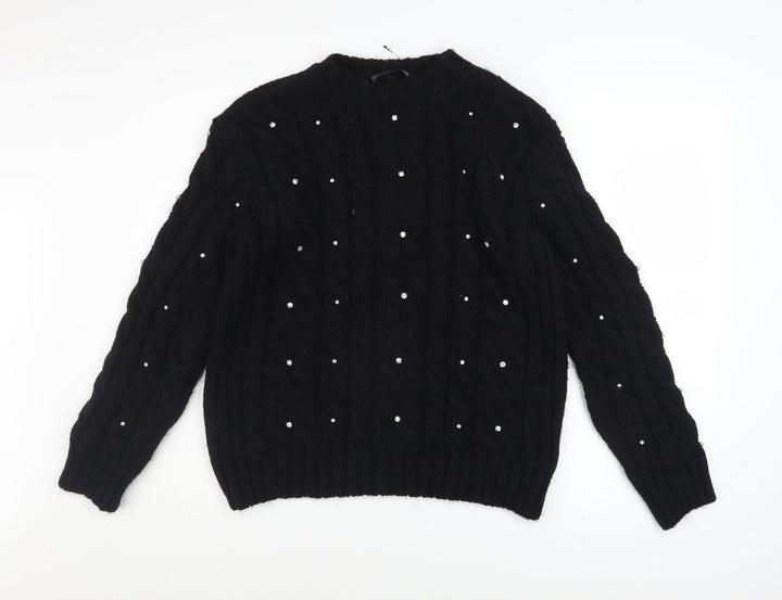 Marks and Spencer Womens Black Beaded Cable-Knit Jumper Medium