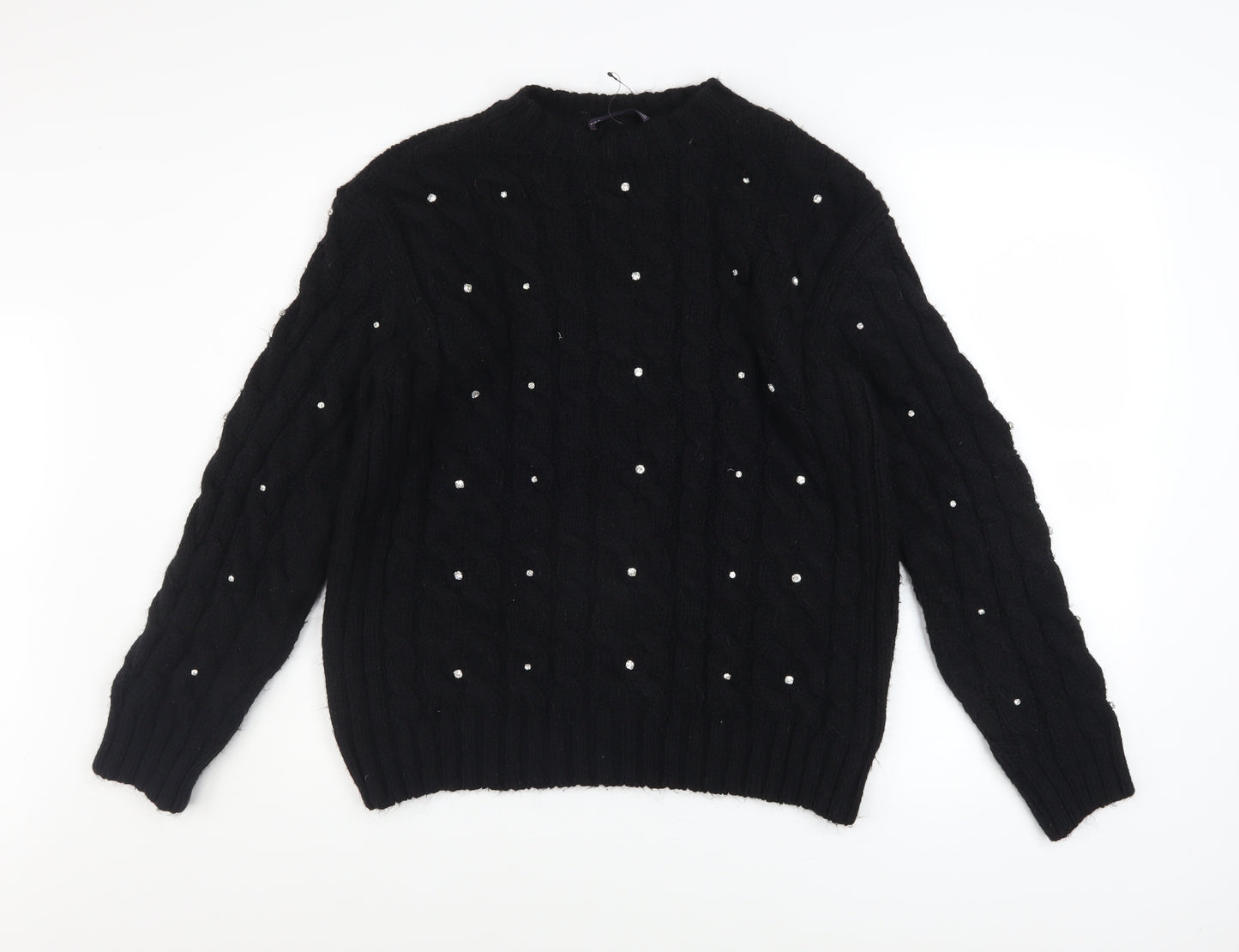 Marks and Spencer Womens Black Beaded Cable-Knit Jumper Medium