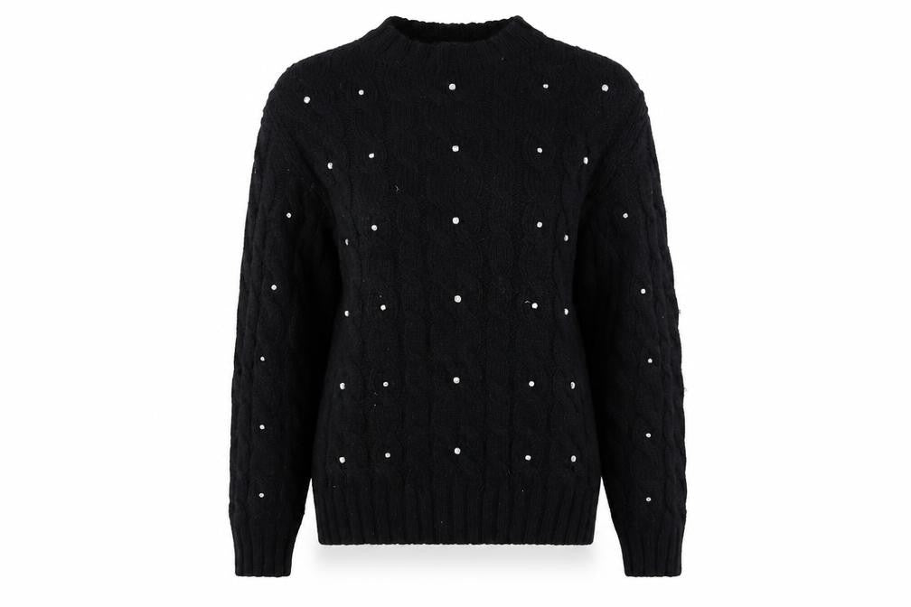 Front view of Marks & Spencer women’s black beaded cable-knit jumper medium