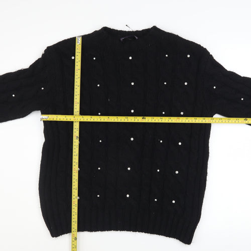 Marks and Spencer Womens Black Beaded Cable-Knit Jumper Medium