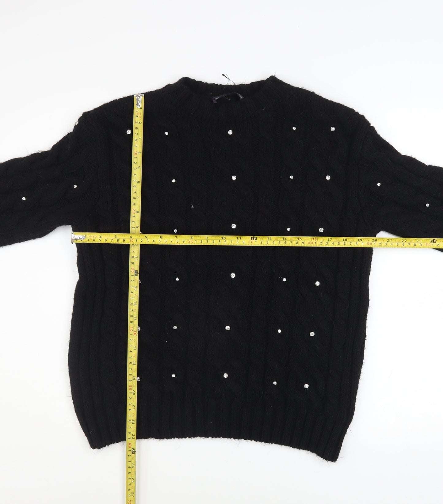 Marks and Spencer Womens Black Beaded Cable-Knit Jumper Medium