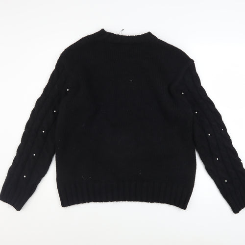 Marks and Spencer Womens Black Beaded Cable-Knit Jumper Medium