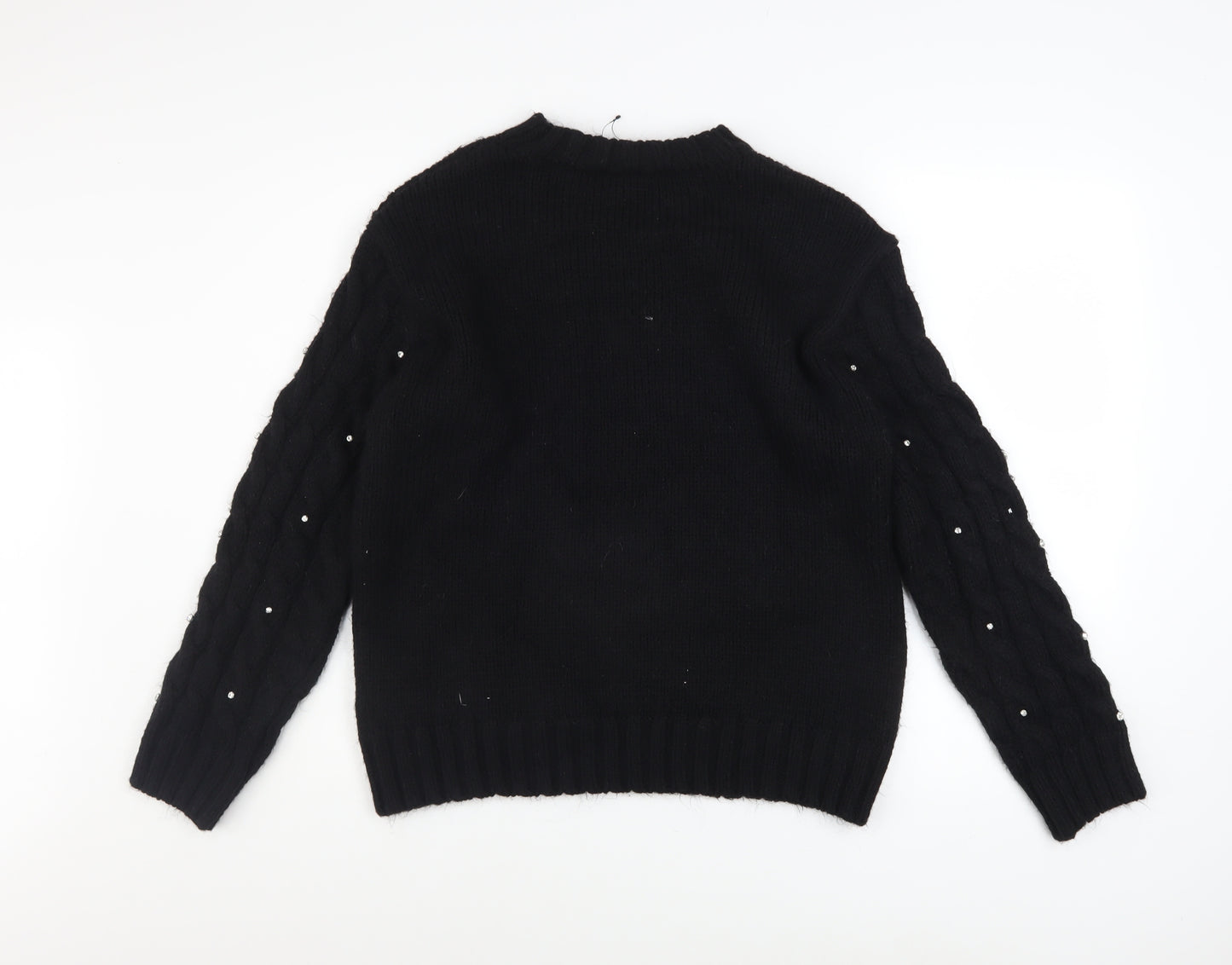 Marks and Spencer Womens Black Beaded Cable-Knit Jumper Medium