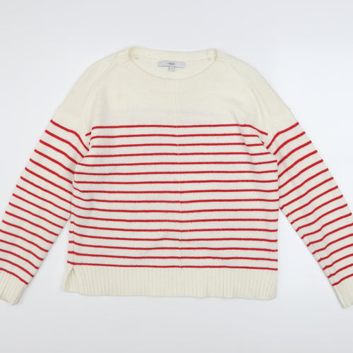 Next Women White Red Striped Crew Neck Knit Jumper Size 10
