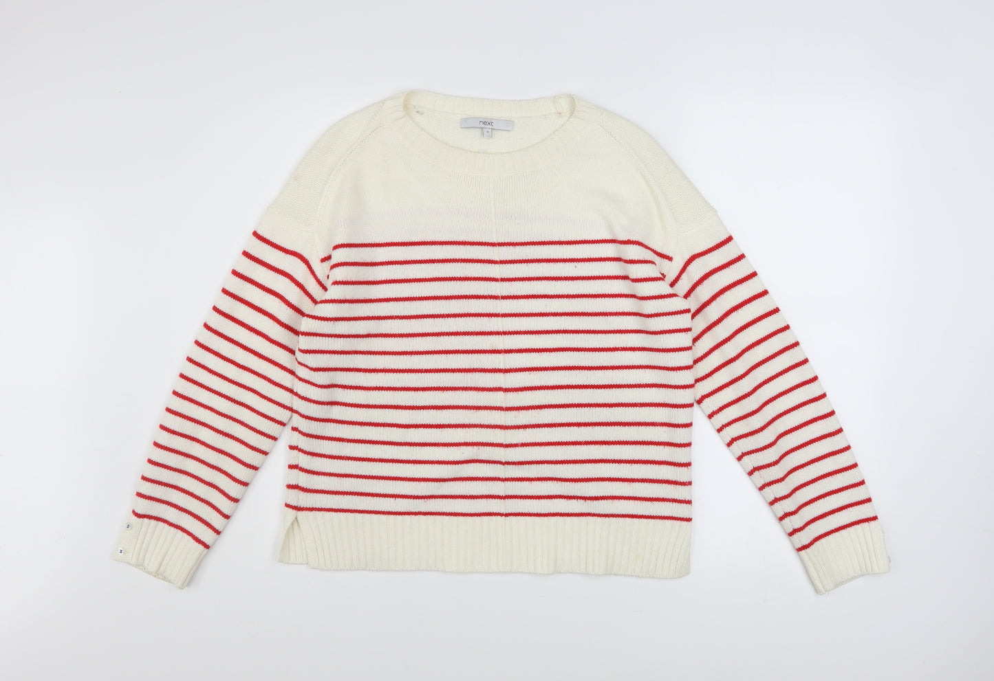 Next Women White Red Striped Crew Neck Knit Jumper Size 10