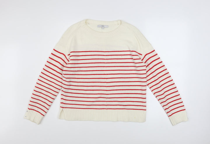 Next Women White Red Striped Crew Neck Knit Jumper Size 10