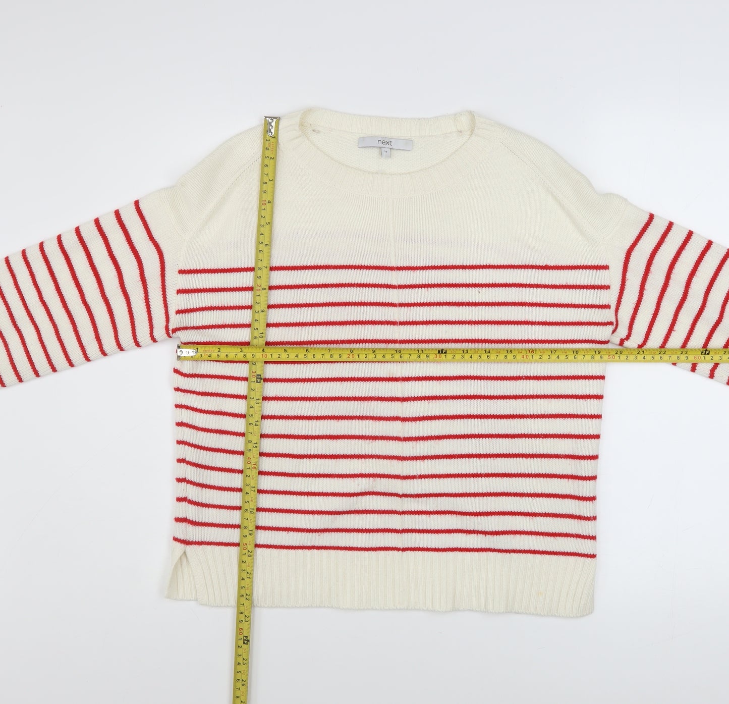 Next Women White Red Striped Crew Neck Knit Jumper Size 10