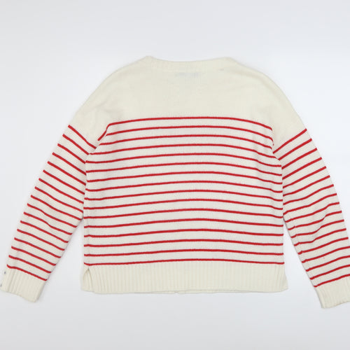 Next Women White Red Striped Crew Neck Knit Jumper Size 10