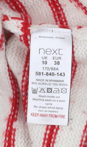 Next Women White Red Striped Crew Neck Knit Jumper Size 10