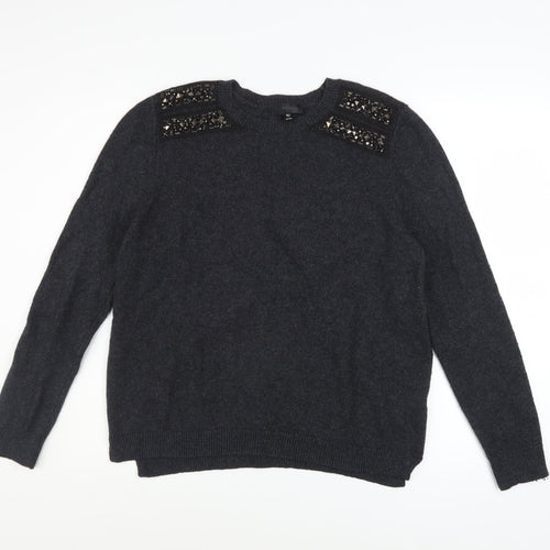 Topshop Women Black Embellished Angora Blend Crew Neck Jumper Size 10