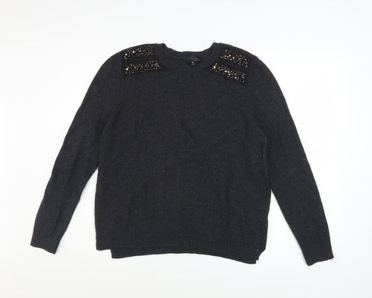 Topshop Women Black Embellished Angora Blend Crew Neck Jumper Size 10