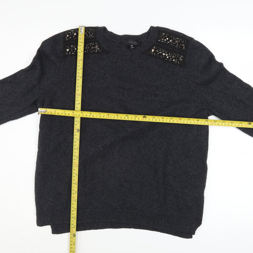 Topshop Women Black Embellished Angora Blend Crew Neck Jumper Size 10