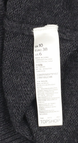 Topshop Women Black Embellished Angora Blend Crew Neck Jumper Size 10