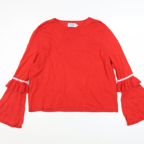 ONLY Women’s Red Bell Sleeve Ruffle Knit Jumper Size M