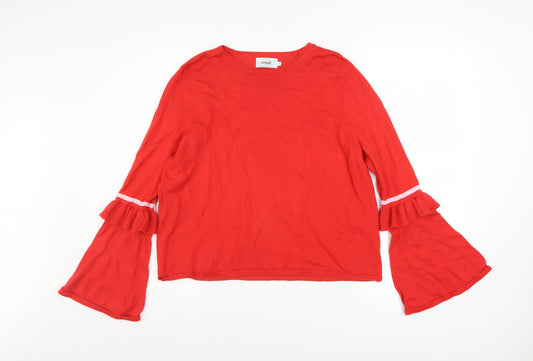 ONLY Women’s Red Bell Sleeve Ruffle Knit Jumper Size M