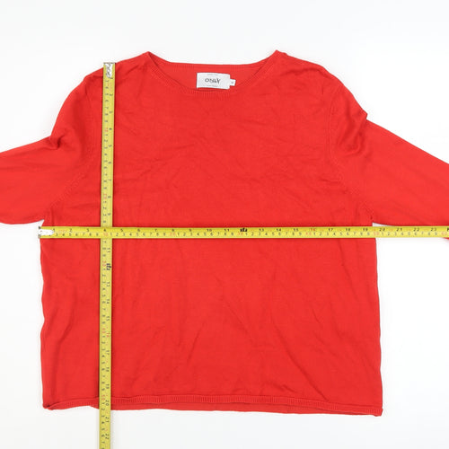 ONLY Women’s Red Bell Sleeve Ruffle Knit Jumper Size M