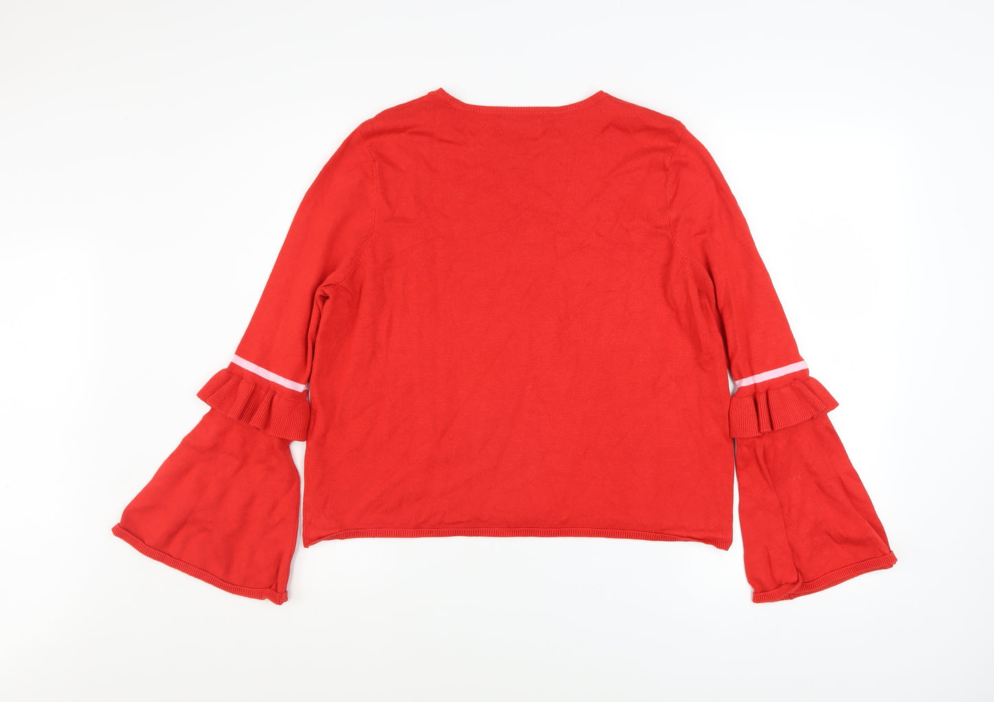 ONLY Women’s Red Bell Sleeve Ruffle Knit Jumper Size M