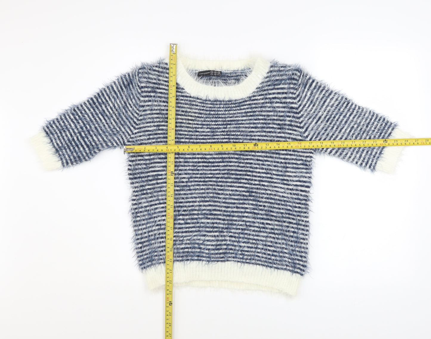 Atmosphere Womens Blue Striped Crew Neck 3/4 Sleeve Jumper Size 14