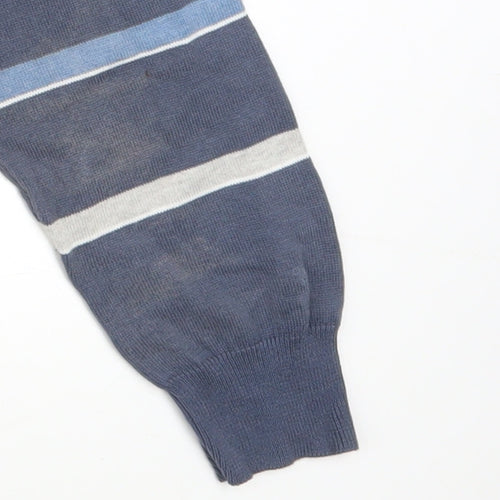Atlantic Bay Men's Blue Striped Cotton Crew Neck Jumper Size L