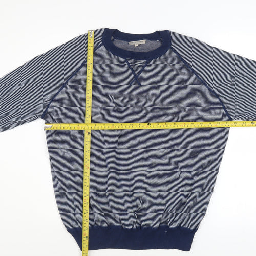 Haworth Men Blue Striped Cotton Crew Neck Pullover Jumper XL